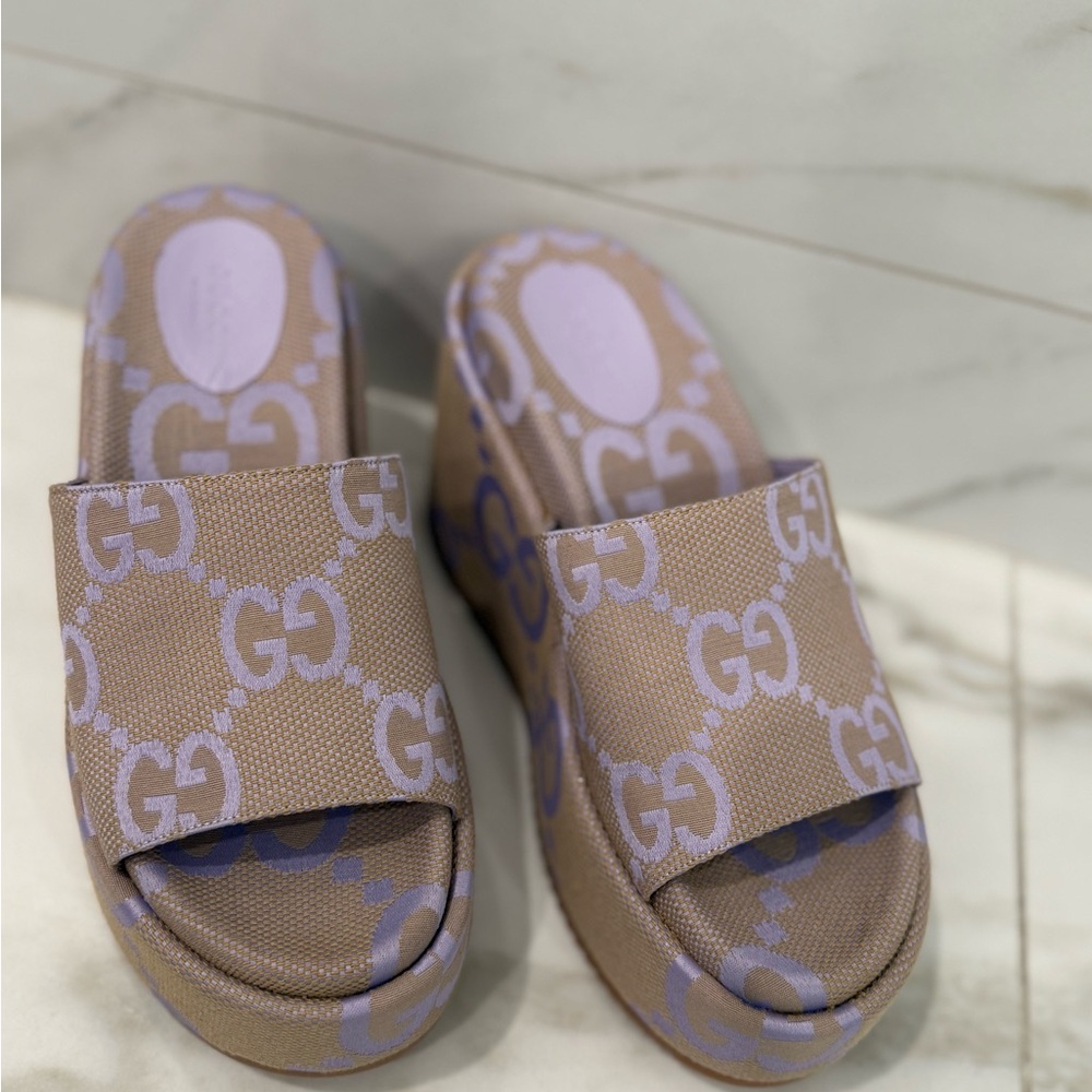 Gucci Women's Tan and Lavender Platform Sandals
